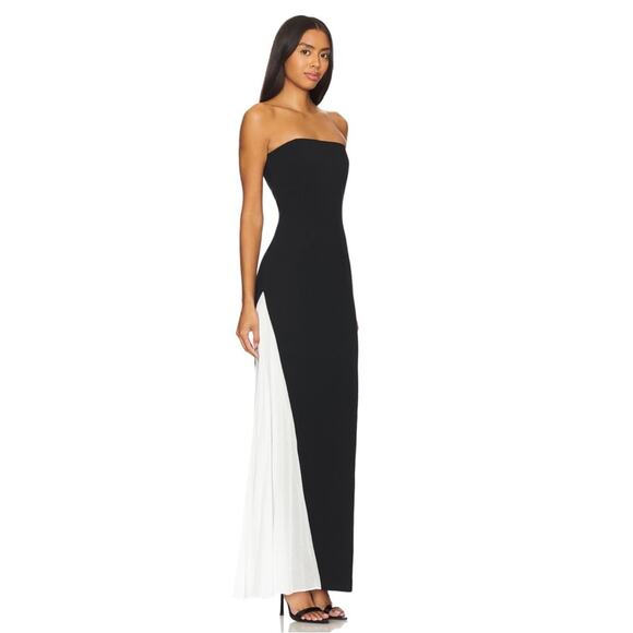 Alice + Olivia Retha Strapless Pleated Maxi Dress in Black & Off White Size 0 - Picture 2 of 10
